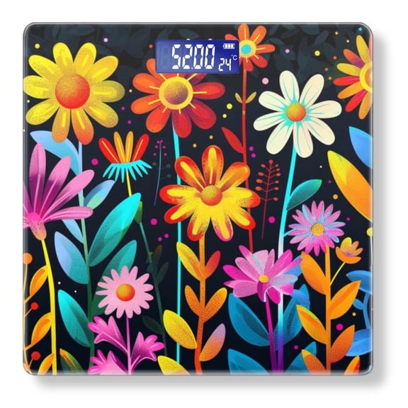 Bathroom Scale, Highly Accurate Digital Body Scale,Precisely Measures Weight up to 400 lbs-Vibrant Hand-Drawn Illustration Of Various Flowers