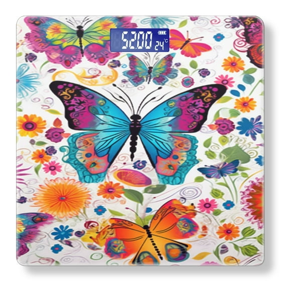 Bathroom Scale, Highly Accurate Digital Body Scale,Precisely Measures Weight up to 400 lbs-Vibrant Pattern Of Colorful Butterflies And Flowers