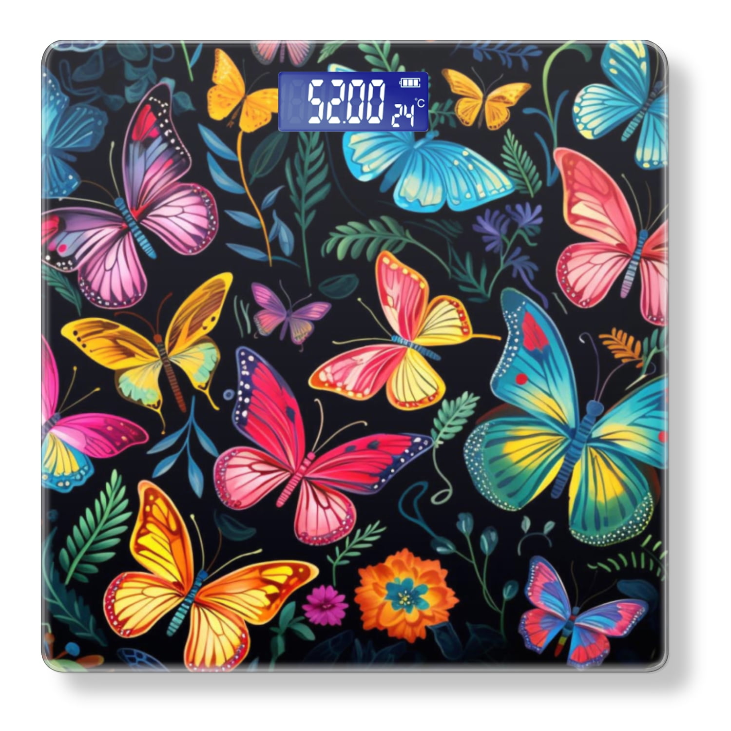 Bathroom Scale, Highly Accurate Digital Body Scale,Precisely Measures Weight up to 400 lbs-Vibrant Pattern Of Colorful Butterflies In Various Sizes
