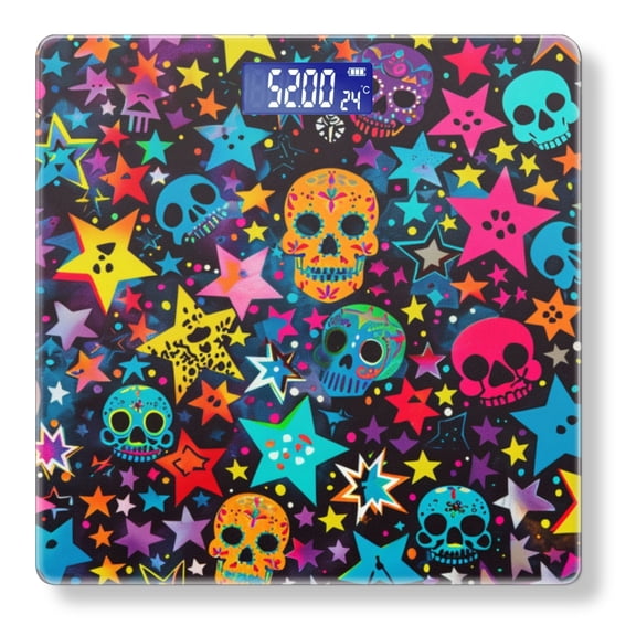 Bathroom Scale, Highly Accurate Digital Body Scale,Precisely Measures Weight up to 400 lbs-Vibrant Pattern Of Colorful Skulls And Stars