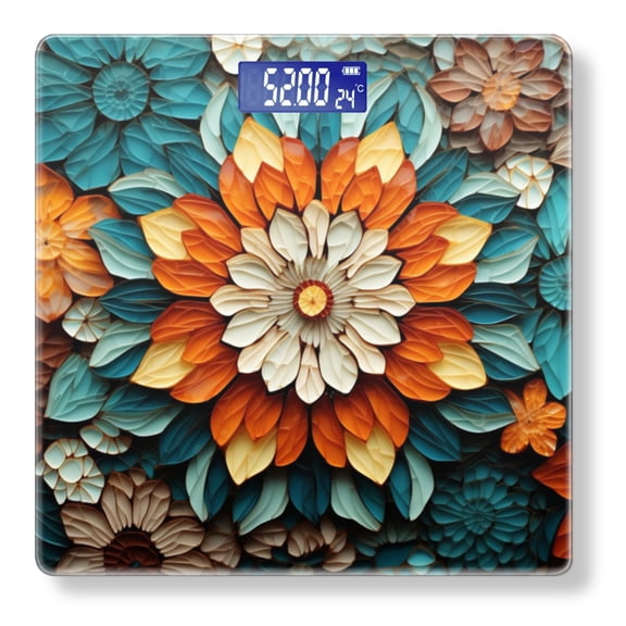 Bathroom Scale, Highly Accurate Digital Body Scale,Precisely Measures Weight up to 400 lbs-Vibrant Pattern Of Layered Paper Flowers