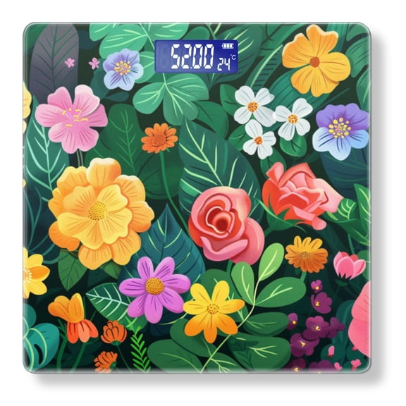 Bathroom Scale, Highly Accurate Digital Body Scale,Precisely Measures Weight up to 400 lbs-Vibrant Vector Illustration Of Various Flowers And Leaves