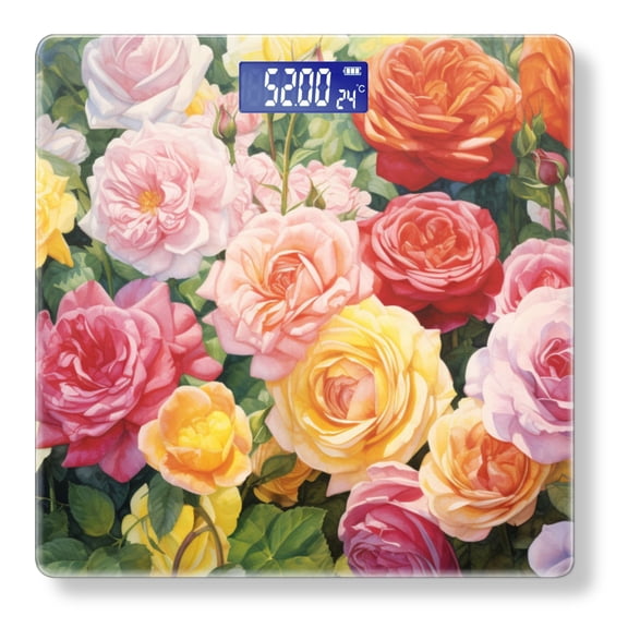 Bathroom Scale, Highly Accurate Digital Body Scale,Precisely Measures Weight up to 400 lbs-Vibrant Watercolor Painting Of Array Of Roses