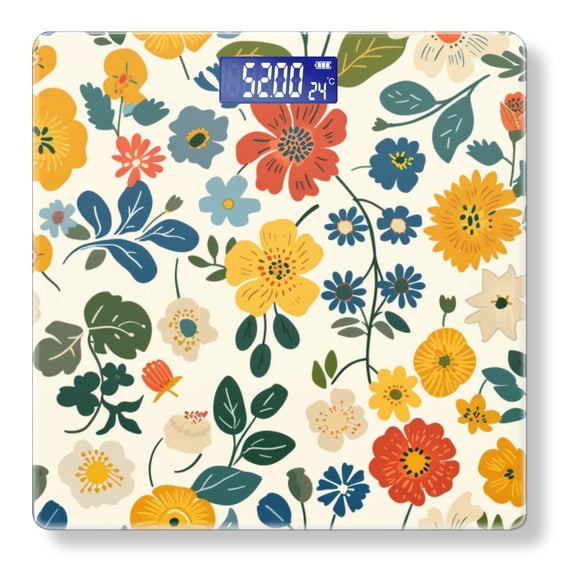 Bathroom Scale, Highly Accurate Digital Body Scale,Precisely Measures Weight up to 400 lbs-Vintage Floral Pattern On White Background