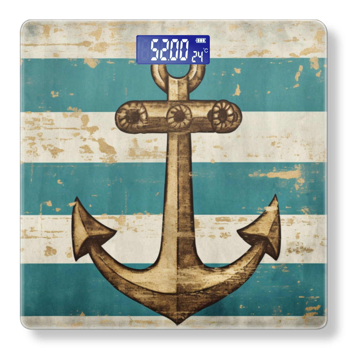 Bathroom Scale, Highly Accurate Digital Body Scale,Precisely Measures Weight up to 400 lbs-Vintage Nautical Anchor On Striped Background