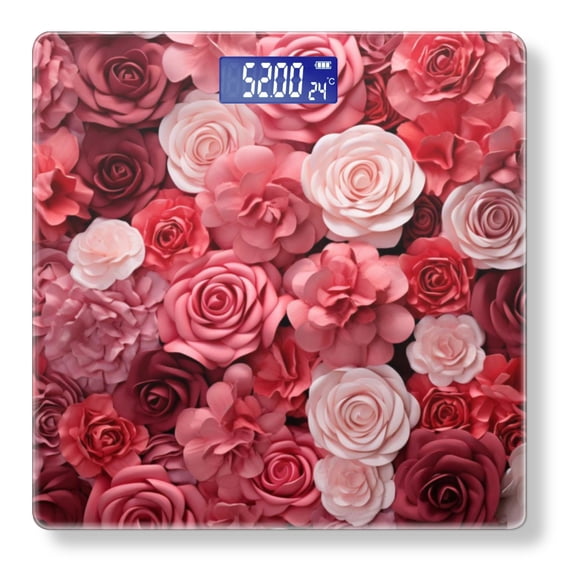Bathroom Scale, Highly Accurate Digital Body Scale,Precisely Measures Weight up to 400 lbs-Wall Of Paper Roses In Shades Of Red And Pink