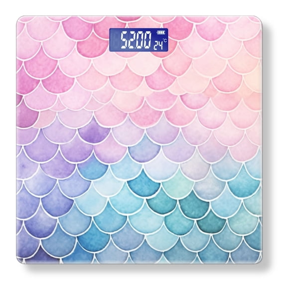 Bathroom Scale, Highly Accurate Digital Body Scale,Precisely Measures Weight up to 400 lbs-Watercolor Mermaid Scales