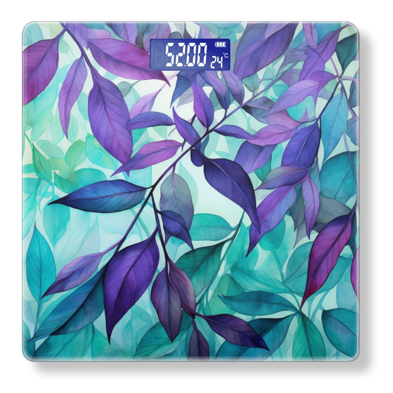 Bathroom Scale, Highly Accurate Digital Body Scale,Precisely Measures Weight up to 400 lbs-Watercolor Painting Of Leaves In Shades Of Purple And Teal