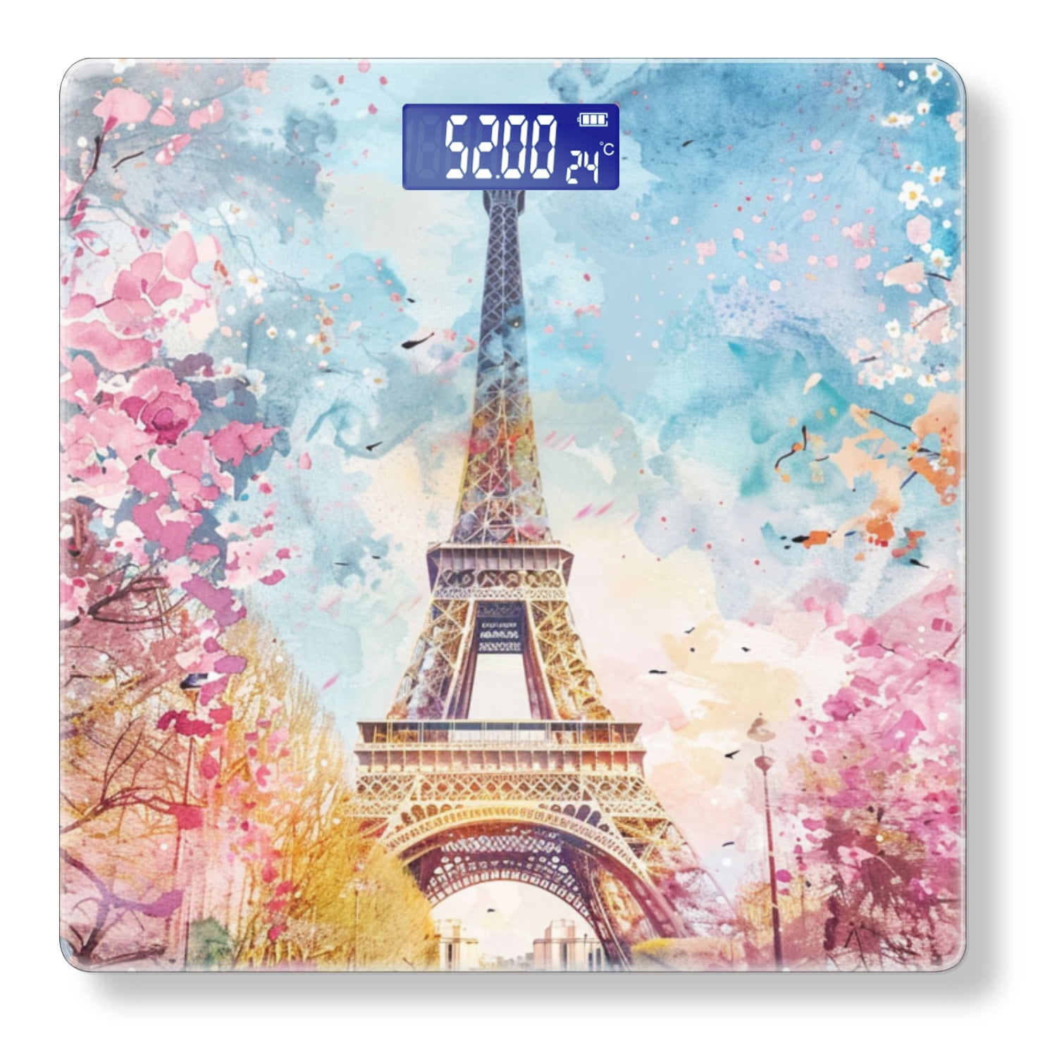 Bathroom Scale, Highly Accurate Digital Body Scale,Precisely Measures Weight up to 400 lbs-Watercolor Painting Of The Eiffel Tower