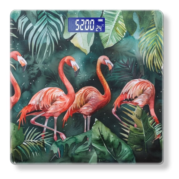 Bathroom Scale, Highly Accurate Digital Body Scale,Precisely Measures Weight up to 400 lbs-Watercolor Pink Flamingos In The Jungle
