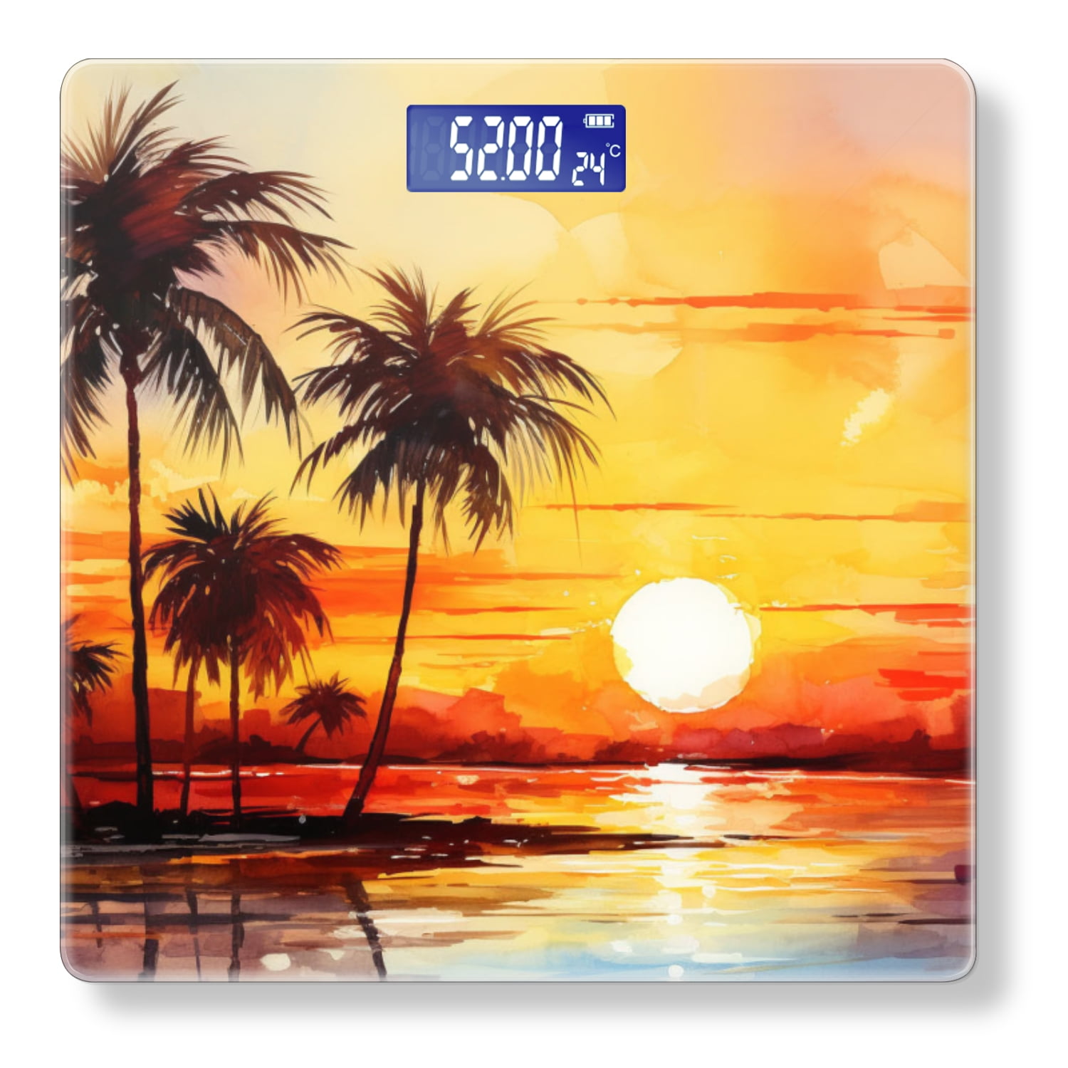 Bathroom Scale, Highly Accurate Digital Body Scale,Precisely Measures Weight up to 400 lbs-Watercolor Sunset With Palm Trees On The Beach