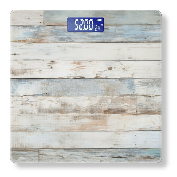 Bathroom Scale, Highly Accurate Digital Body Scale,Precisely Measures Weight up to 400 lbs-White And Light Brown Wood Wall Background