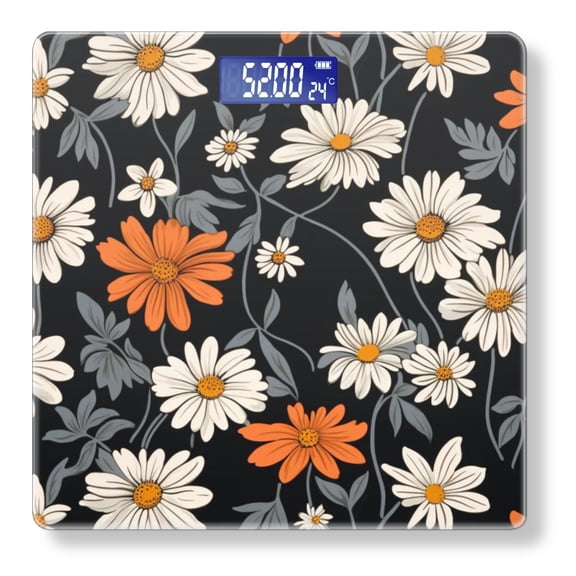 Bathroom Scale, Highly Accurate Digital Body Scale,Precisely Measures Weight up to 400 lbs-White And Orange Daisies With Leaves