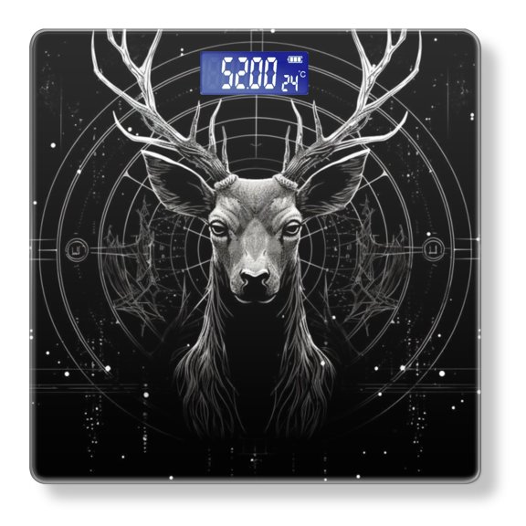 Bathroom Scale, Highly Accurate Digital Body Scale,Precisely Measures Weight up to 400 lbs-White Deer Head With Symmetrical Design Featuring Sacred