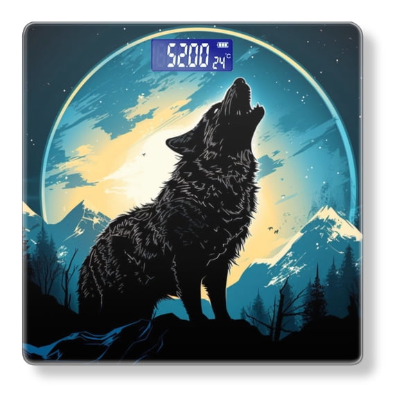 Bathroom Scale, Highly Accurate Digital Body Scale,Precisely Measures Weight up to 400 lbs-Wolf Howling At The Moon With Mountains