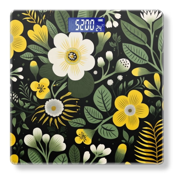 Bathroom Scale, Highly Accurate Digital Body Scale,Precisely Measures Weight up to 400 lbs-Yellow And Green Flowers Against Dark Background