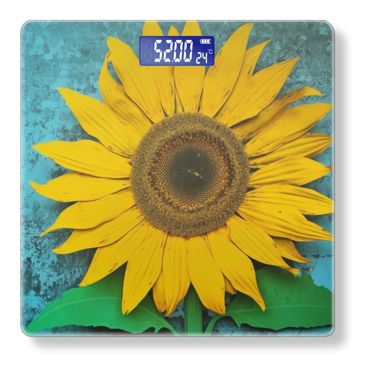 Bathroom Scale, Highly Accurate Digital Body Scale,Precisely Measures Weight up to 400 lbs-Yellow Sunflower With Green Leaves