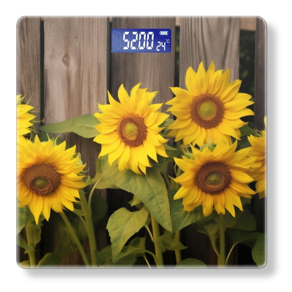 Bathroom Scale, Highly Accurate Digital Body Scale,Precisely Measures Weight up to 400 lbs-Yellow Sunflowers Laying On Wooden Background