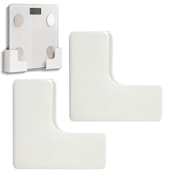 Bathroom Scale Holder Wall Mount, Adjustable No Drill Organizer for Digital & Analog Body Weight Scales, Space Saving Wall Rack for Bathroom, Kitchen, RV, Home Storage, White-2PC