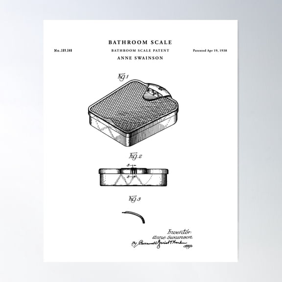 Bathroom Scale Patent Drawing Blueprint Poster Wall Art, Modern Wall Decor For Living Room Bedroom, 12x18 UNFRAMED