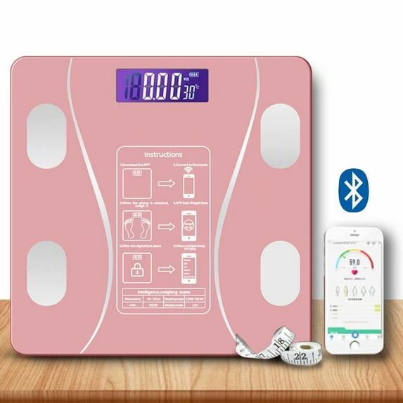 Bathroom Scale and Smart BMI Scale, Highly Accurate Digital Wireless Weight Scale,Body Tape Measure Included,Rose
