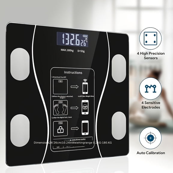 Bathroom Scale with Body Weight Tracking App, Digital Glass Scale 400 lb, Black for Home