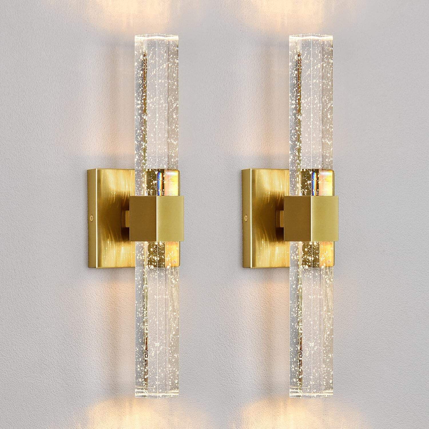 Gold Dimmable Crystal LED Wall Sconce Set