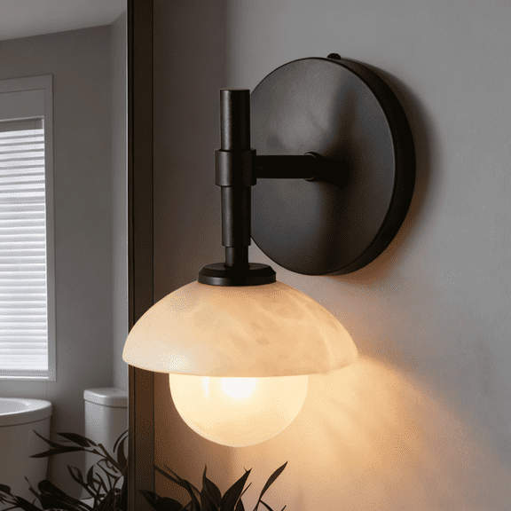 Bathroom Sconces, Modern Alabaster Glass Shades Rounded Single Sconce