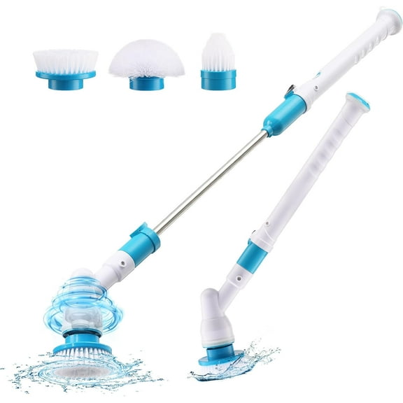 Bathroom Scrubber Electric, Shower Cleaner Electric Spin Scrubber, Long Handle Cleaning Brush for Tile Floor, Bathtub, Cordless Power Spinning Scrub Brush Household with 3 Replaceable Brush Heads