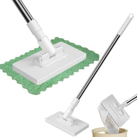 Bathroom Scrubber with Long Handle, Stainless Steel, 39 in, Disposable towel, Surface Cleaner, Cloth Changing Mop, Long Handle Wall Mop Cleaner, 1 Pc