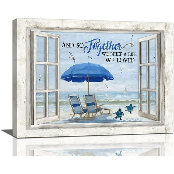 Bathroom Sea Turtle Wall Art Beach Ocean Pictures Wall Decor Coastal Canvas Prints Painting Artwork Decoration for Bathroom Bedroom Living Room 16"x12"