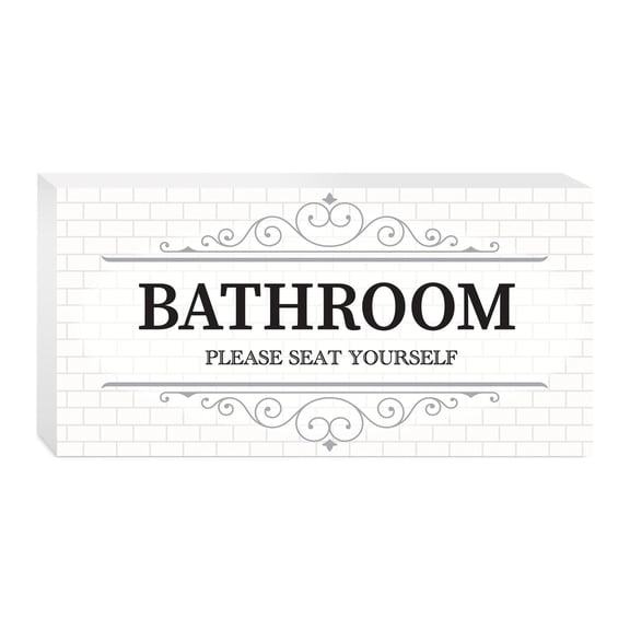 Bathroom Seat Yourself White Tile Grey Scroll 10 x 5 Wood Tabletop Sign Plaque