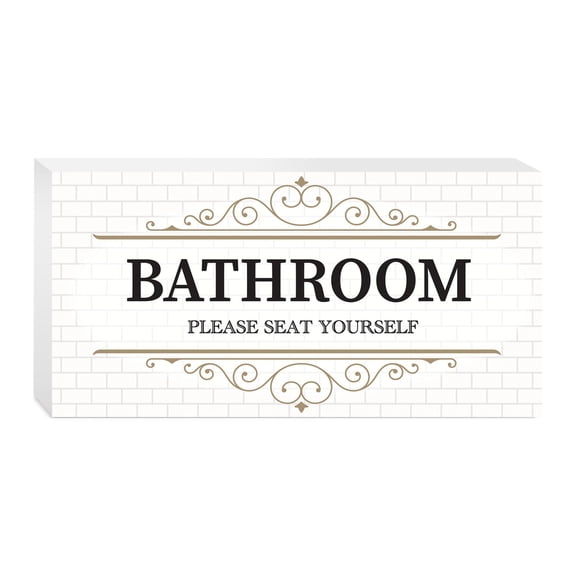 Bathroom Seat Yourself White Tile Olive Scroll 10 x 5 Wood Tabletop Sign Plaque