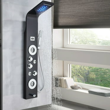 Bathroom Senlesen Stainless Steel LED Shower Panel Tower Faucet Set System Massage Body Jet