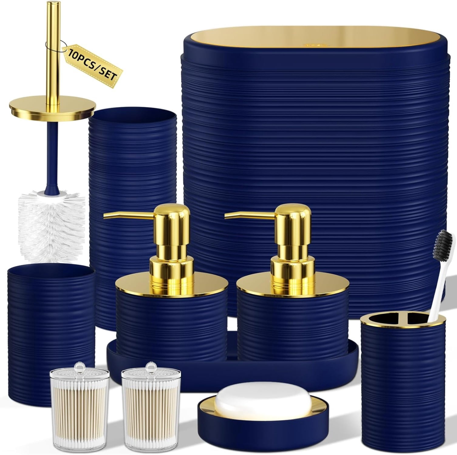 Bathroom Set, 10PC Bathroom Accessory Set, Blue Bathroom Accessories ...