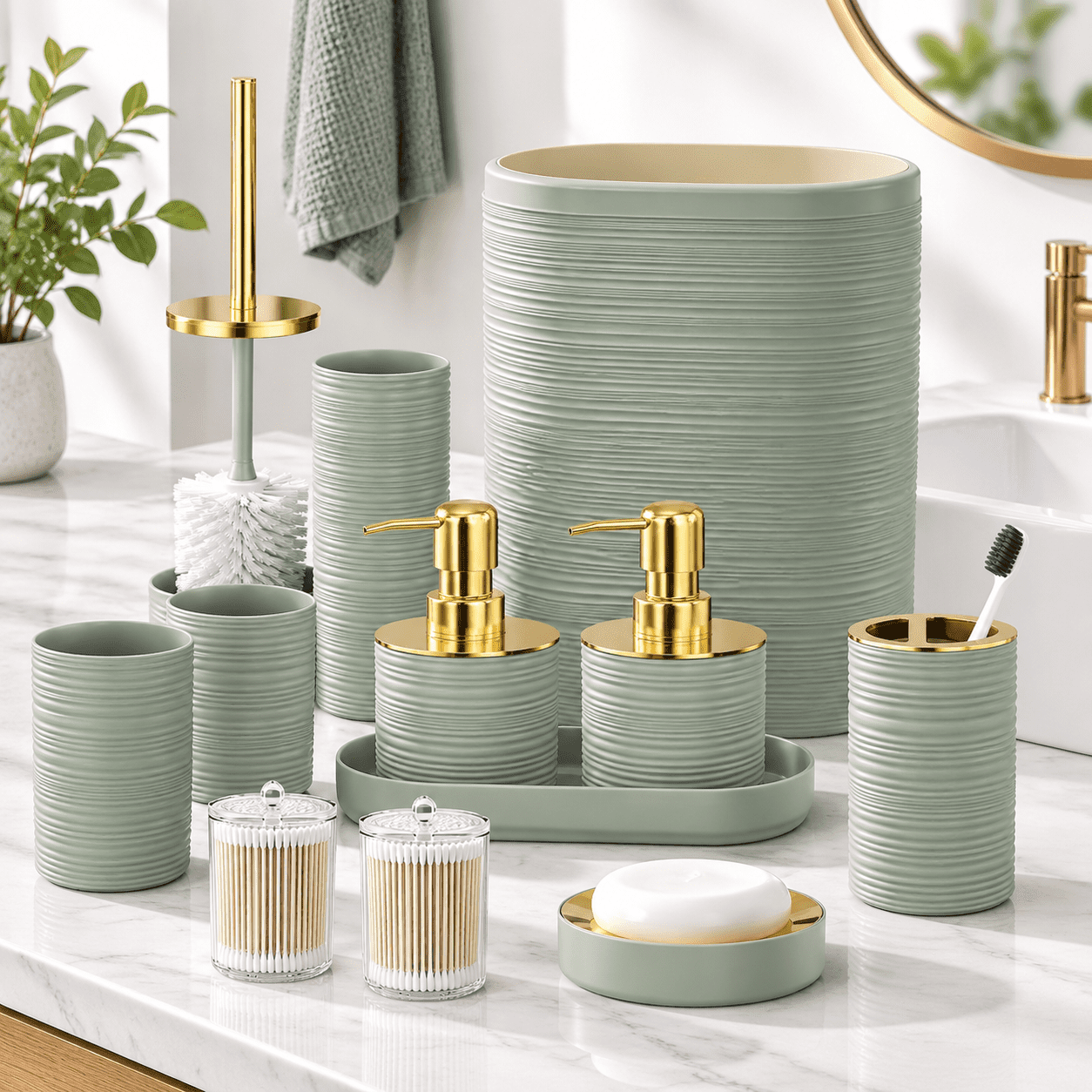 Tarsh Pc Bathroom Set 10pc Accessory Sgreen Accessories And With Trash Can Soap ...