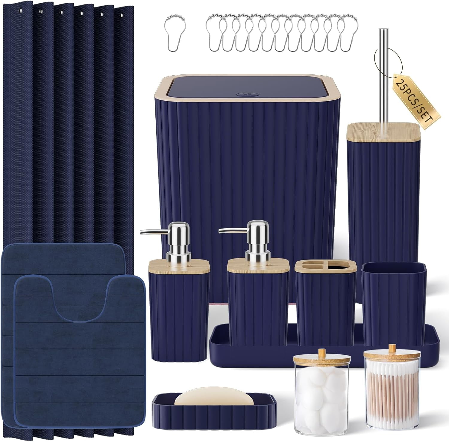Bathroom Set - 25PC Blue Bathroom Set with Shower Curtain and Rugs ...