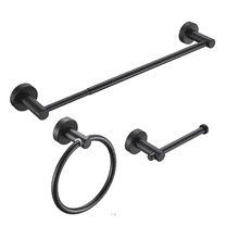 Bathroom Set 3 PCS, Matte Black Towel Bar Set - Adjustable 16-27in Space Aluminum Bathroom Accessories, Toilet Paper Holder & Towel Ring