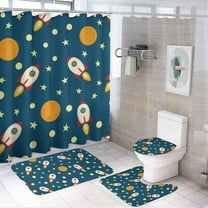 4 Piece Bathroom Set with Shower Curtain Non-Slip Rugs Toilet Lid Cover and Bath Mat, Sun Rainbow & Clouds Shower Curtains with 12 Hooks, Shower Curtain Sets with Rugs, 71 X 71 Inch