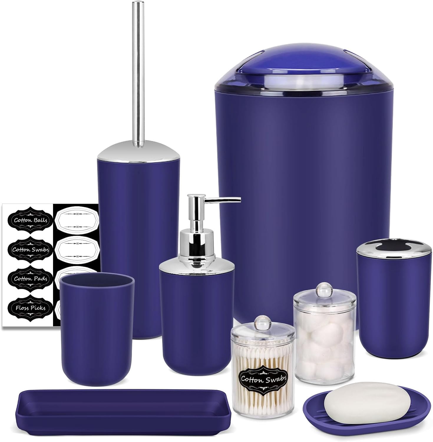 Bathroom Set - 9 Pcs Navy Blue Bathroom Accessories Set with Trash Can ...
