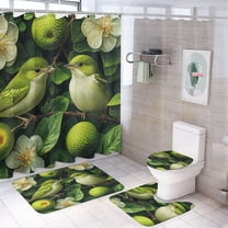 Bathroom Set with Shower Curtain sets and Rug, Green Leaf Pattern Printed on Bathroom Shower Curtain and Rug Set, Great for Master Bath Beach House Modern Home, 72 x 72 inches