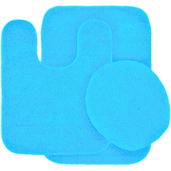 Bathroom Set Solid Color Aqua Blue #6 Non Slip Soft Chenille Bath Rug With Rubber Backing U-Shape Contour Rug, Mat And Toilet Lid Cover