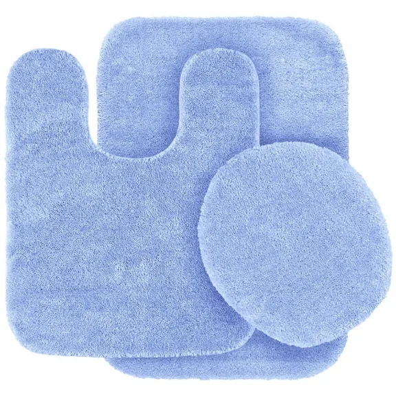 Gorgeous Home Linen #6 Bathroom Set Solid Color Light Blue Bath Rug, Contour Mat And Toilet Lid Cover Non Slip