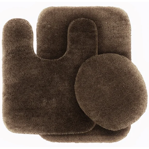 Gorgeous Home Linen #6 Bathroom Set Solid Color Brown Bath Rug, Contour Mat And Toilet Lid Cover Non Slip