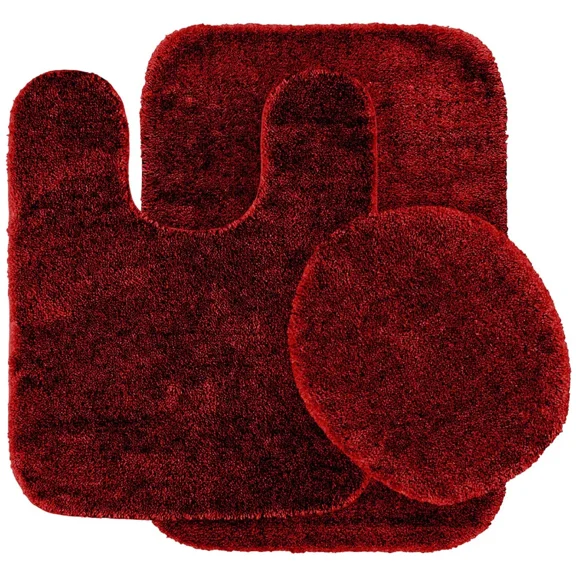 Gorgeous Home Linen #6 Bathroom Set Solid Color Burgundy Bath Rug, Contour Mat And Toilet Lid Cover Non Slip