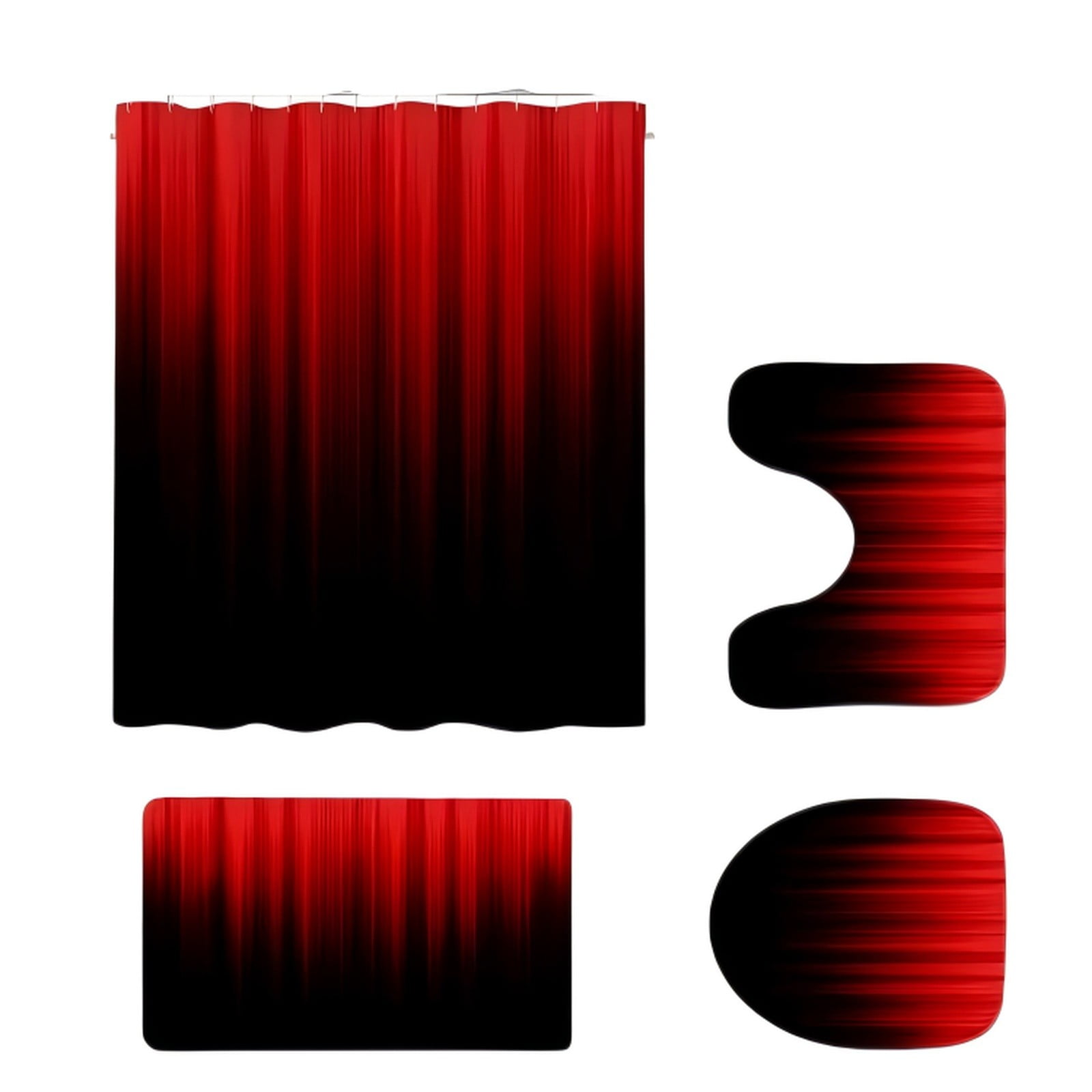 Bathroom Sets Cozival Gradient Ombre Bathroom Set Includes Shower Curtain And Bath Mat, Non-Slip Fuzzy Rug, And Modern Waterproof Liner for Tub, Ensemble for Home Decor And Practical Use, Red