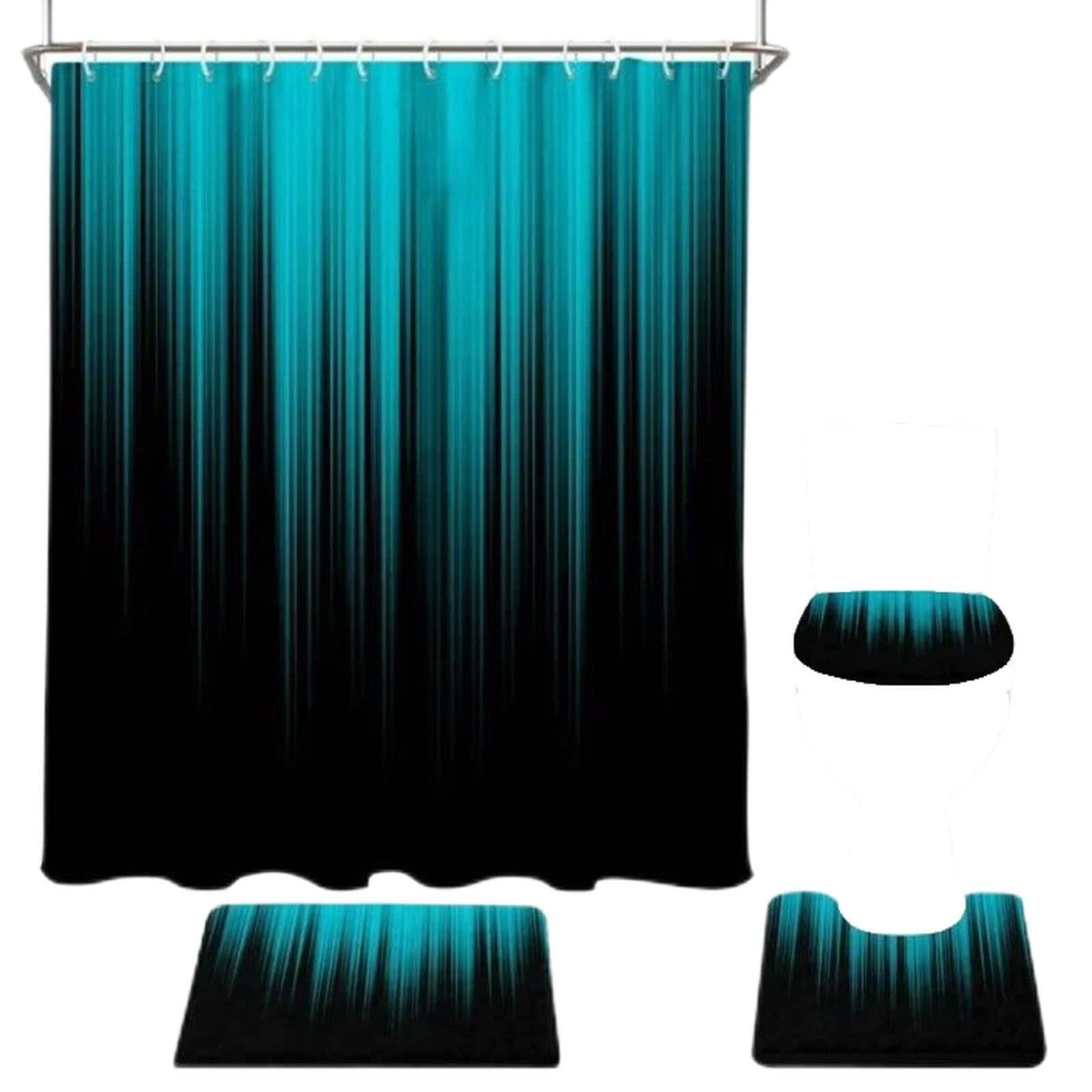 Bathroom Sets Cozival Gradient Ombre Bathroom Set Includes Shower Curtain And Bath Mat, Non-Slip Fuzzy Rug, And Modern Waterproof Liner for Tub, Ensemble for Home Decor And Practical Use, Sky Blue