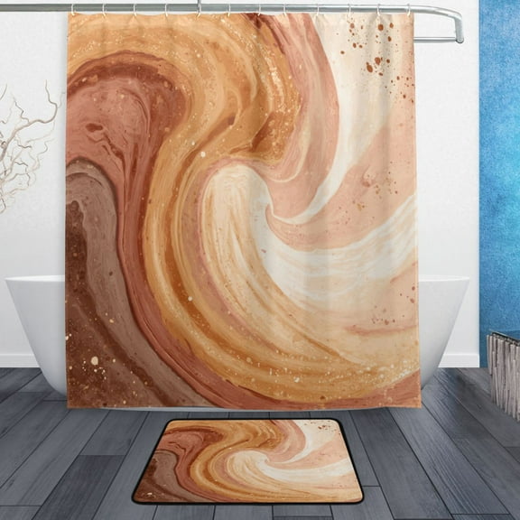 Bathroom Sets Curtain and Rug Sets 23.6x15.7 in Non-Slip Mat and 60x72 in Shower Curtain for Home Bath Dcor Brown and Peach Swirling