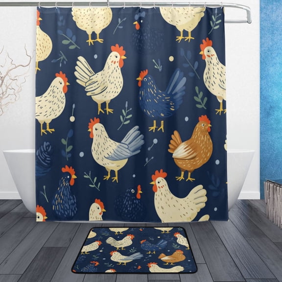 Bathroom Sets Curtain and Rug Sets 23.6x15.7 in Non-Slip Mat and 60x72 in Shower Curtain for Home Bath Dcor Chickens and Hens