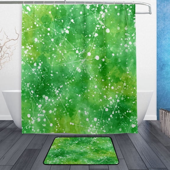 Bathroom Sets Curtain and Rug Sets 23.6x15.7 in Non-Slip Mat and 60x72 in Shower Curtain for Home Bath Dcor Green Ink Splatter Pattern